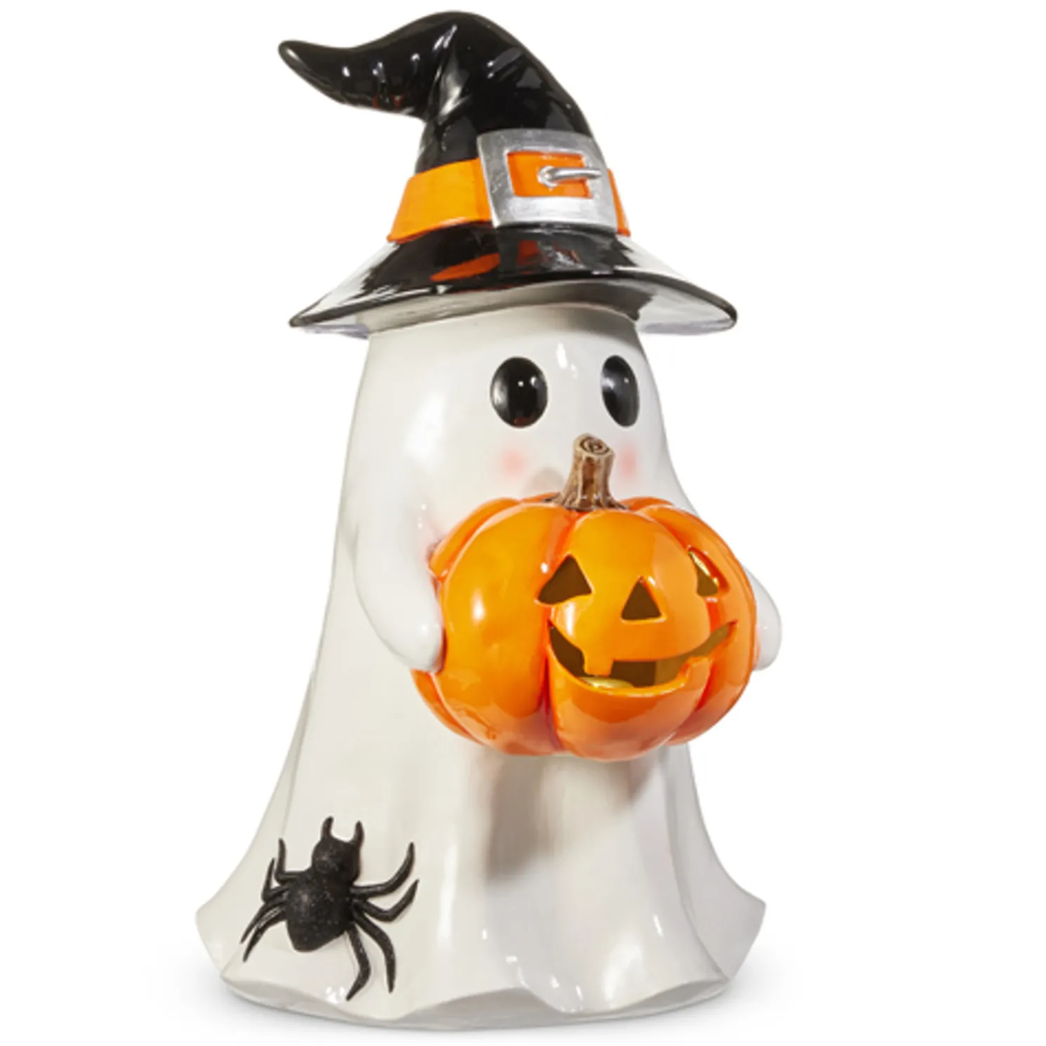 Raz 24" Large Ghost Holding Lighted Pumpkin Halloween Figure 4512259
