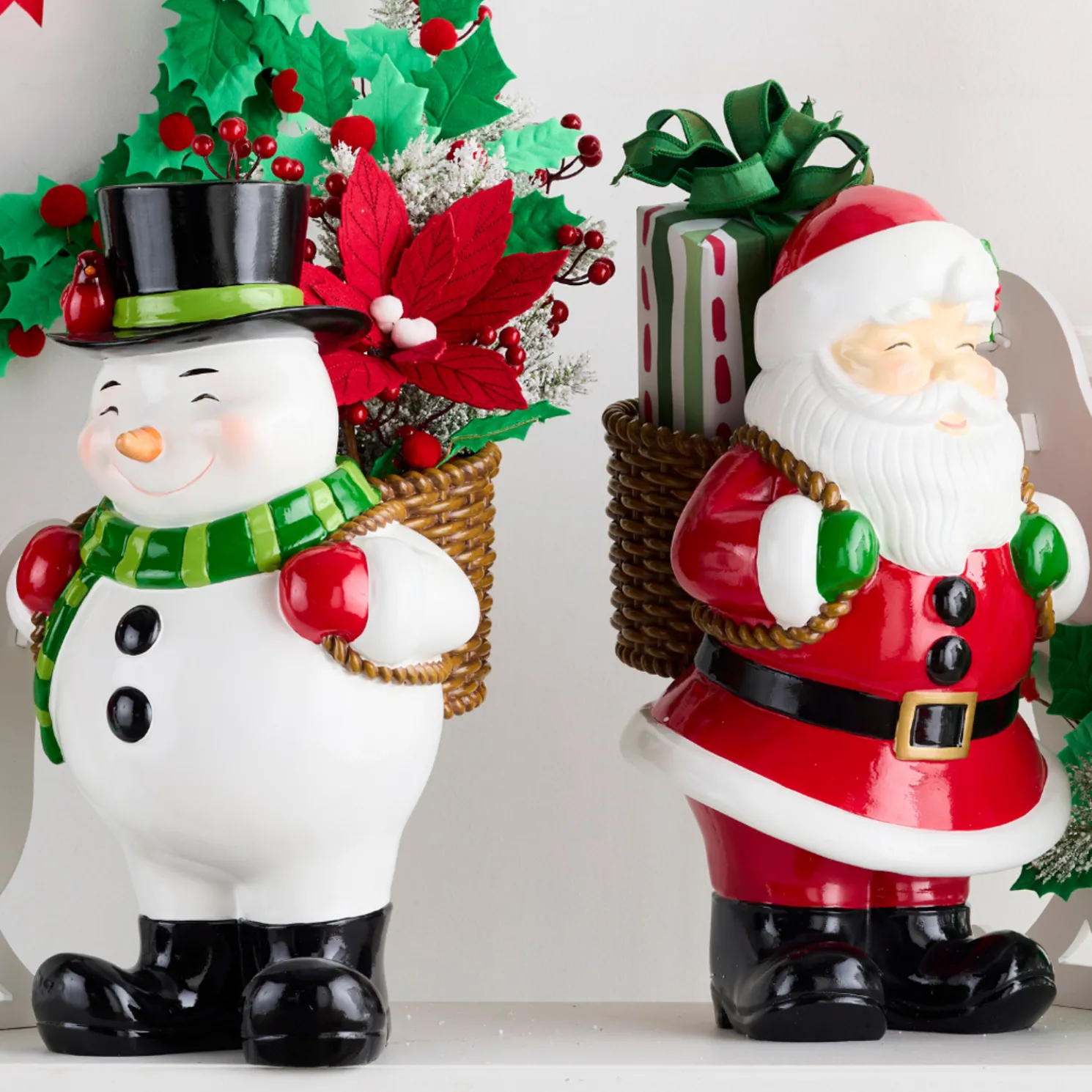 Raz 20" Large Snowman or Santa with Basket Christmas Figure