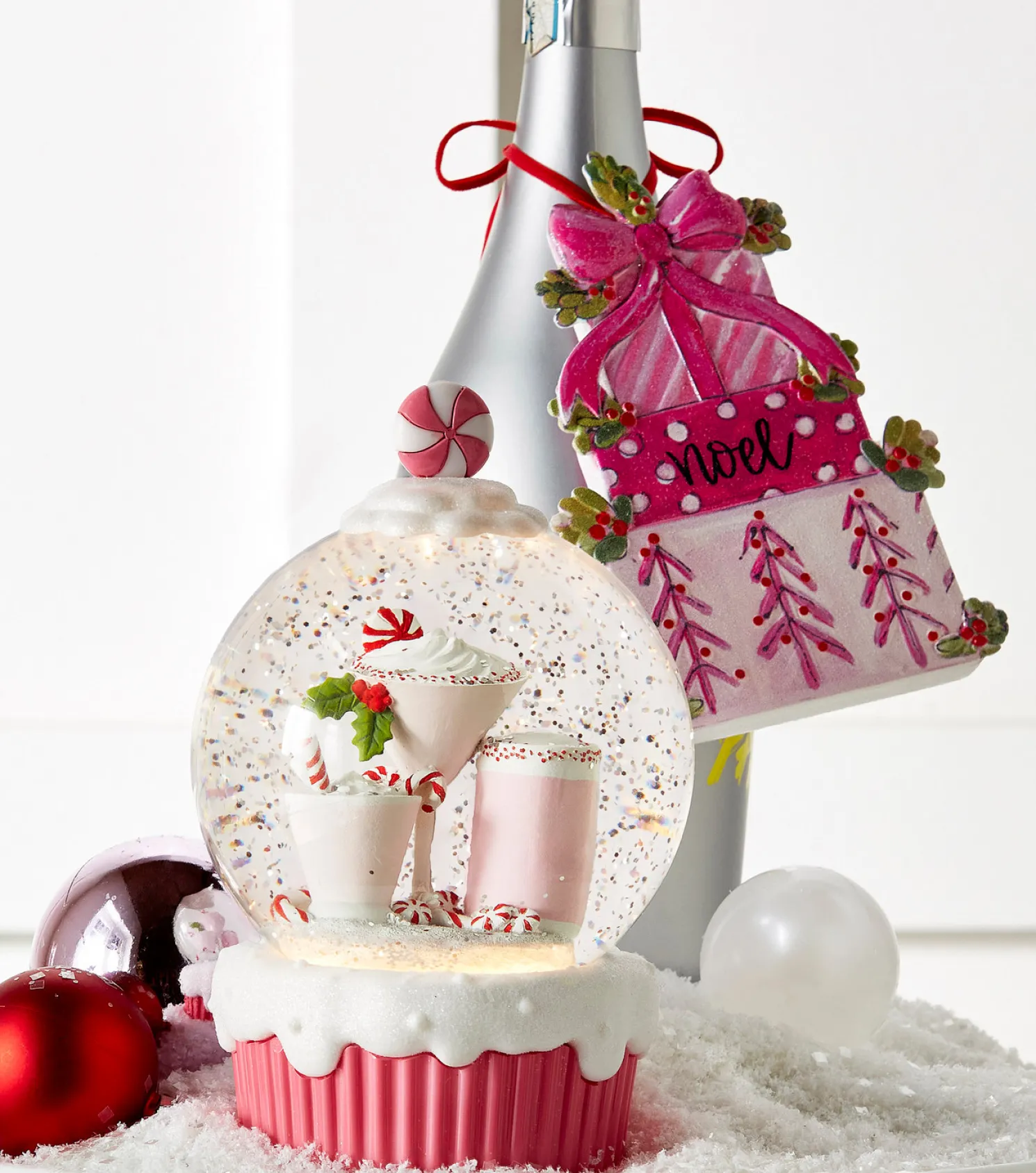 Raz 5" Lighted Peppermint Cocktail Cupcake with Swirling Glitter Christmas Snow Globe 4400768