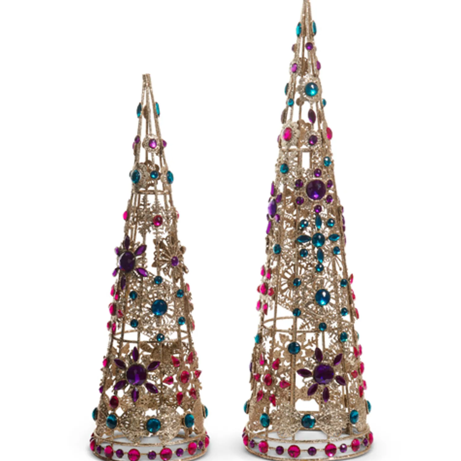 Raz 18" Multicolor Jeweled Brooch Cone Christmas Trees Set of 2 4513511