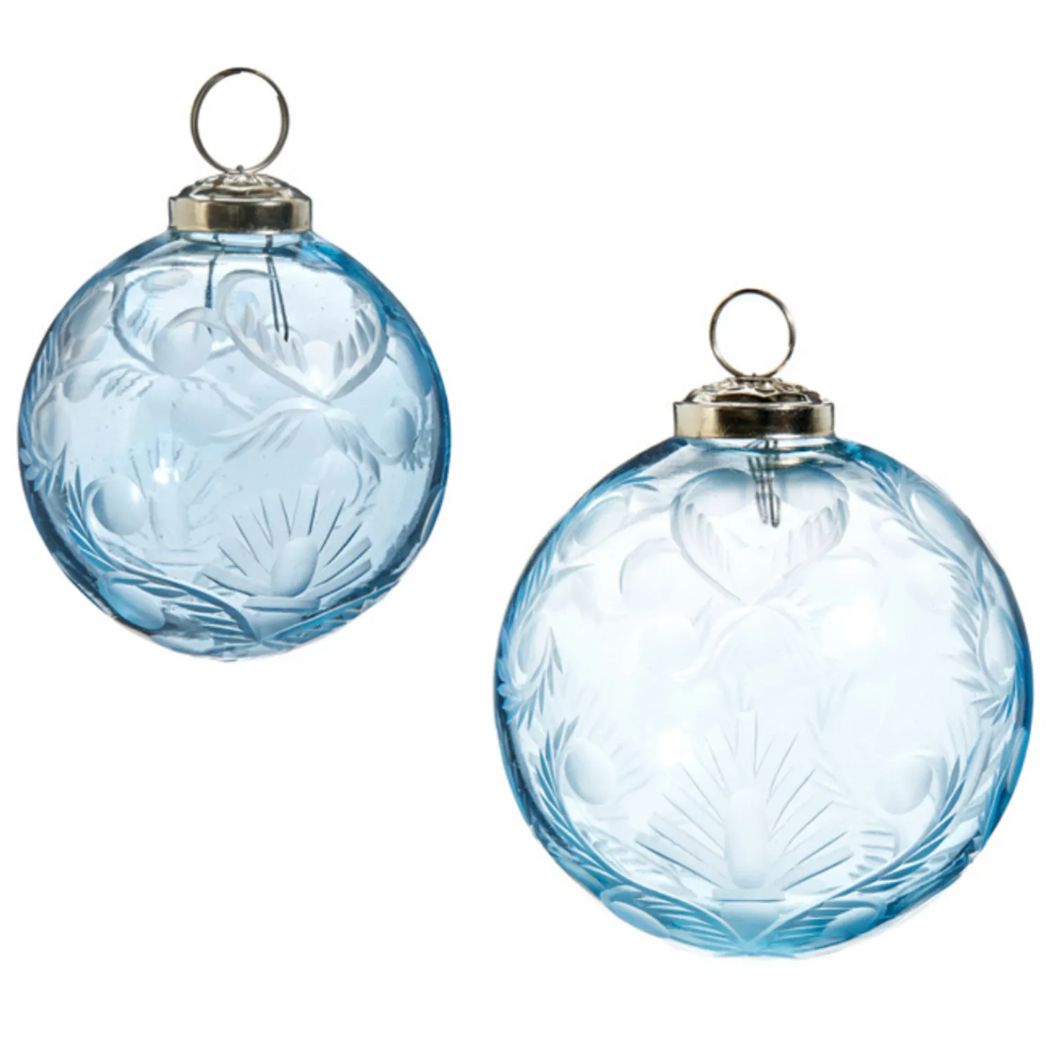 Raz 3" or 4" Etched Blue Glass Ball Christmas Ornament