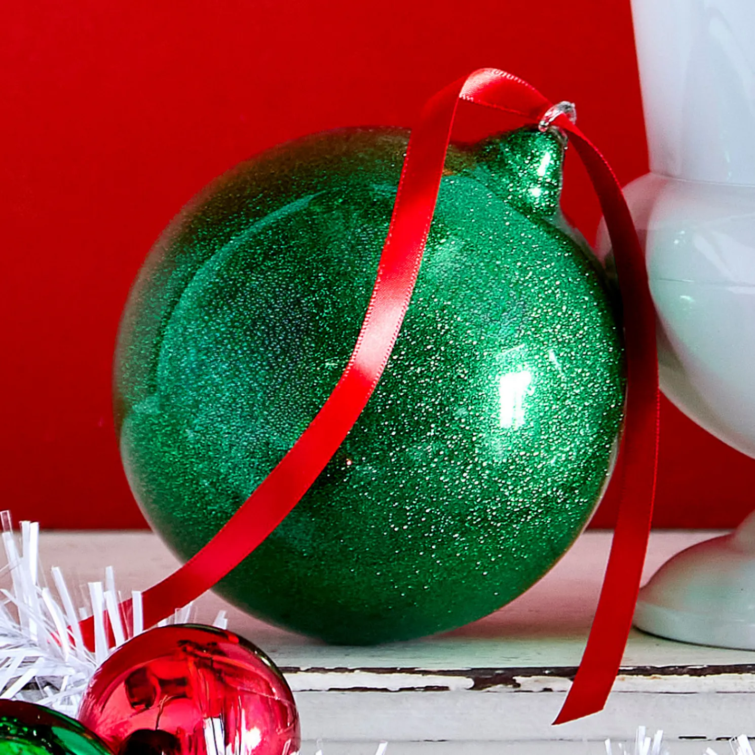 Raz 4" or 5" Green Glitter Blown Glass Christmas Ornament