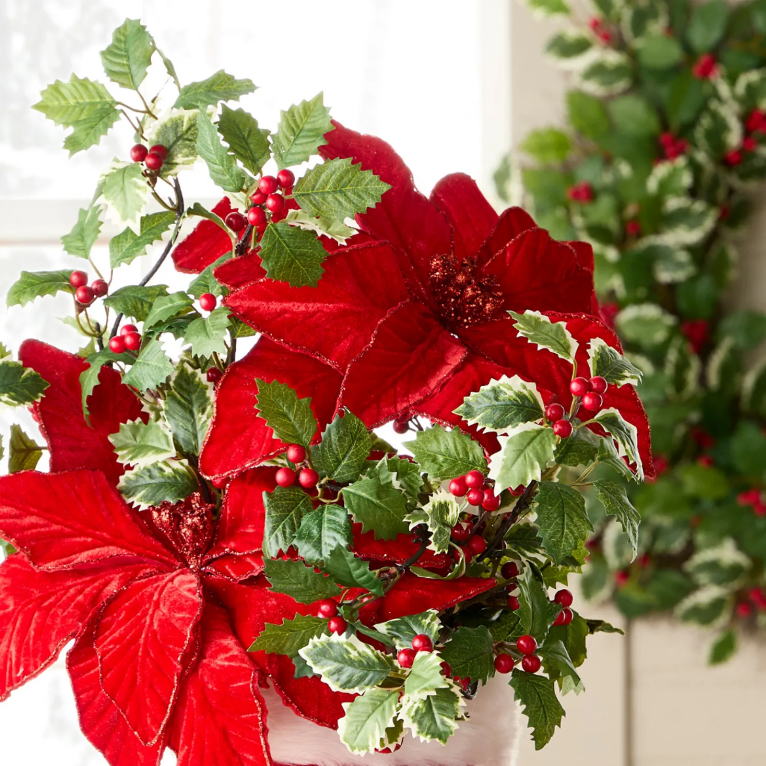 Raz 32.5" or 45" Mixed Holly Branch Christmas Tree Pick