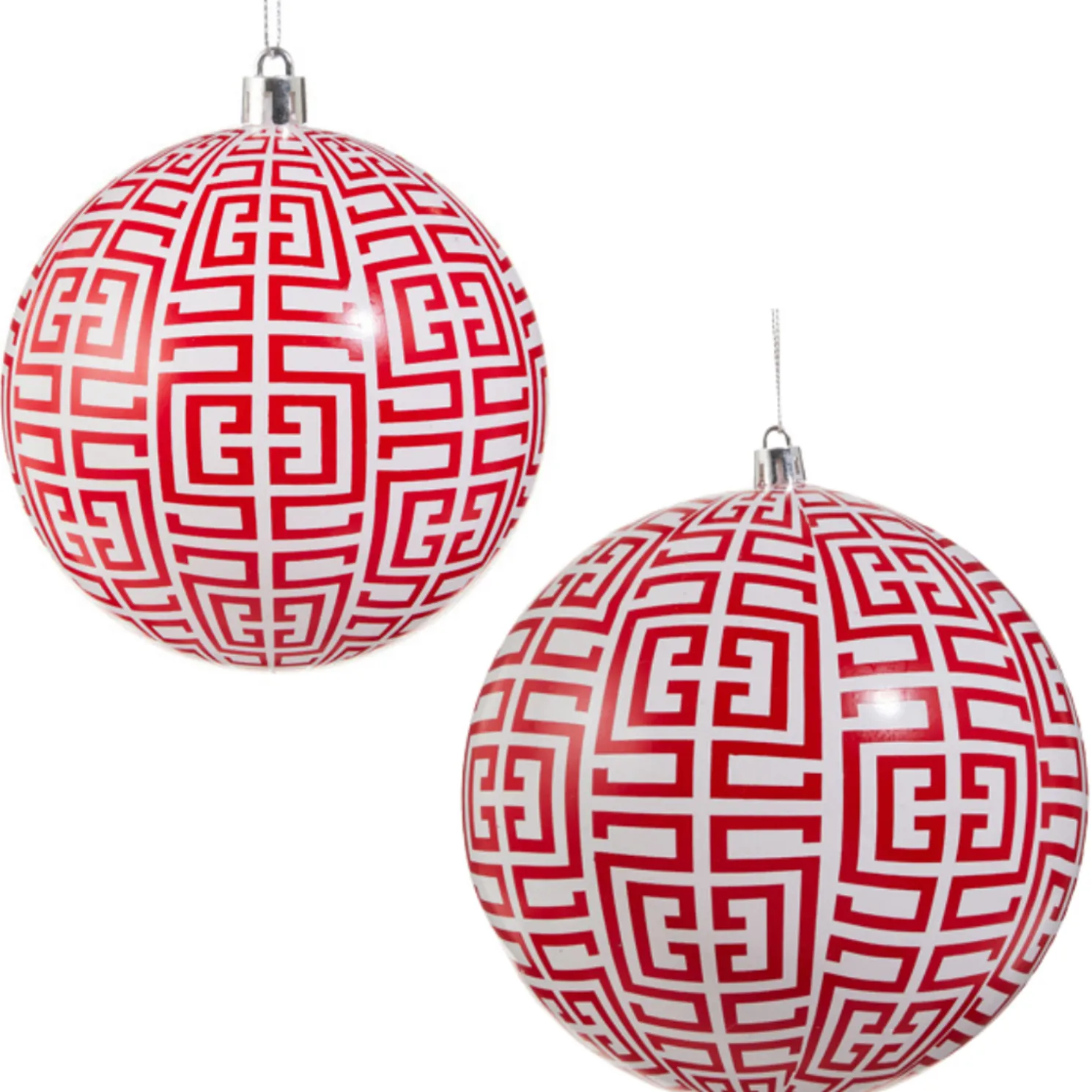 Raz 4" or 6" Red Greek Key Ball Christmas Ornament