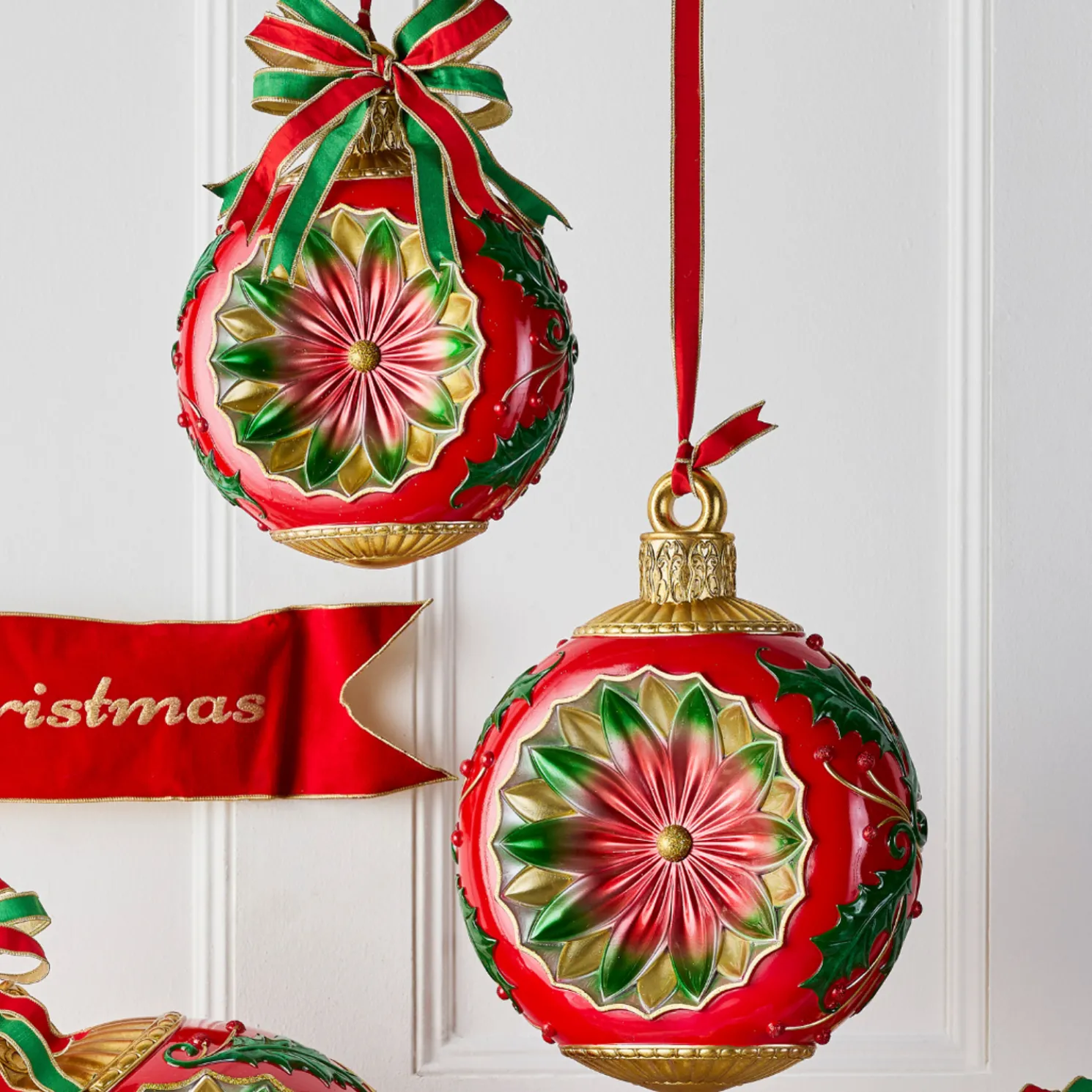 Raz 15" or 18.5" Vintage Red and Green Ornament Decoration