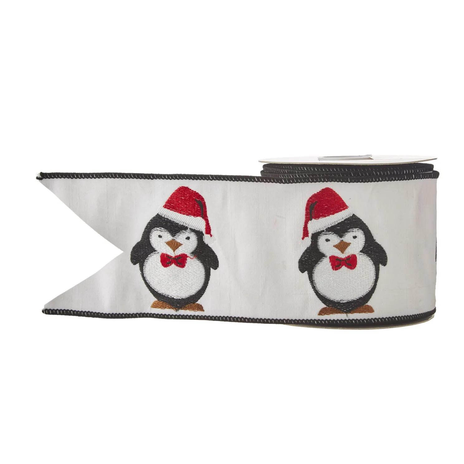 Raz 4" Penguin Embroidered Wired Christmas Ribbon R4171870