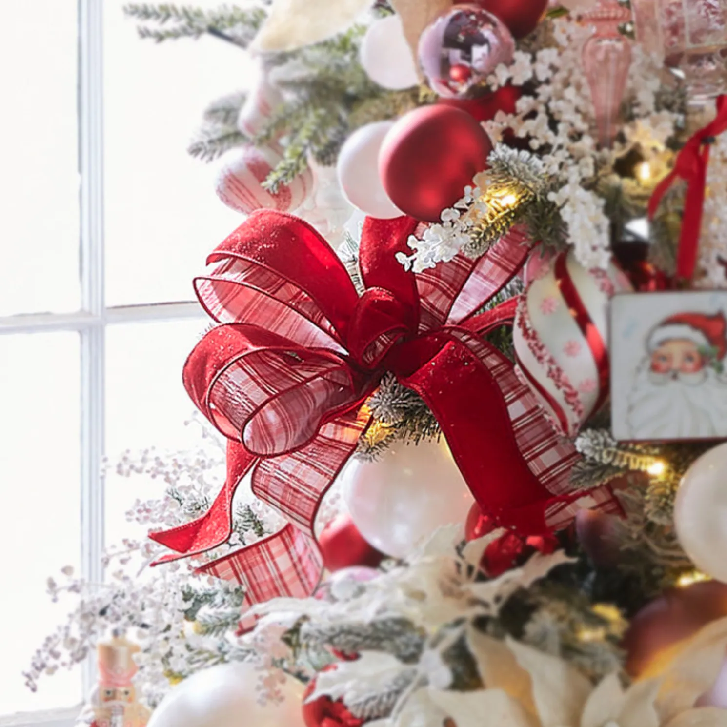 Raz 2.5" Pink and Red Plaid Wired Christmas Ribbon R4371767