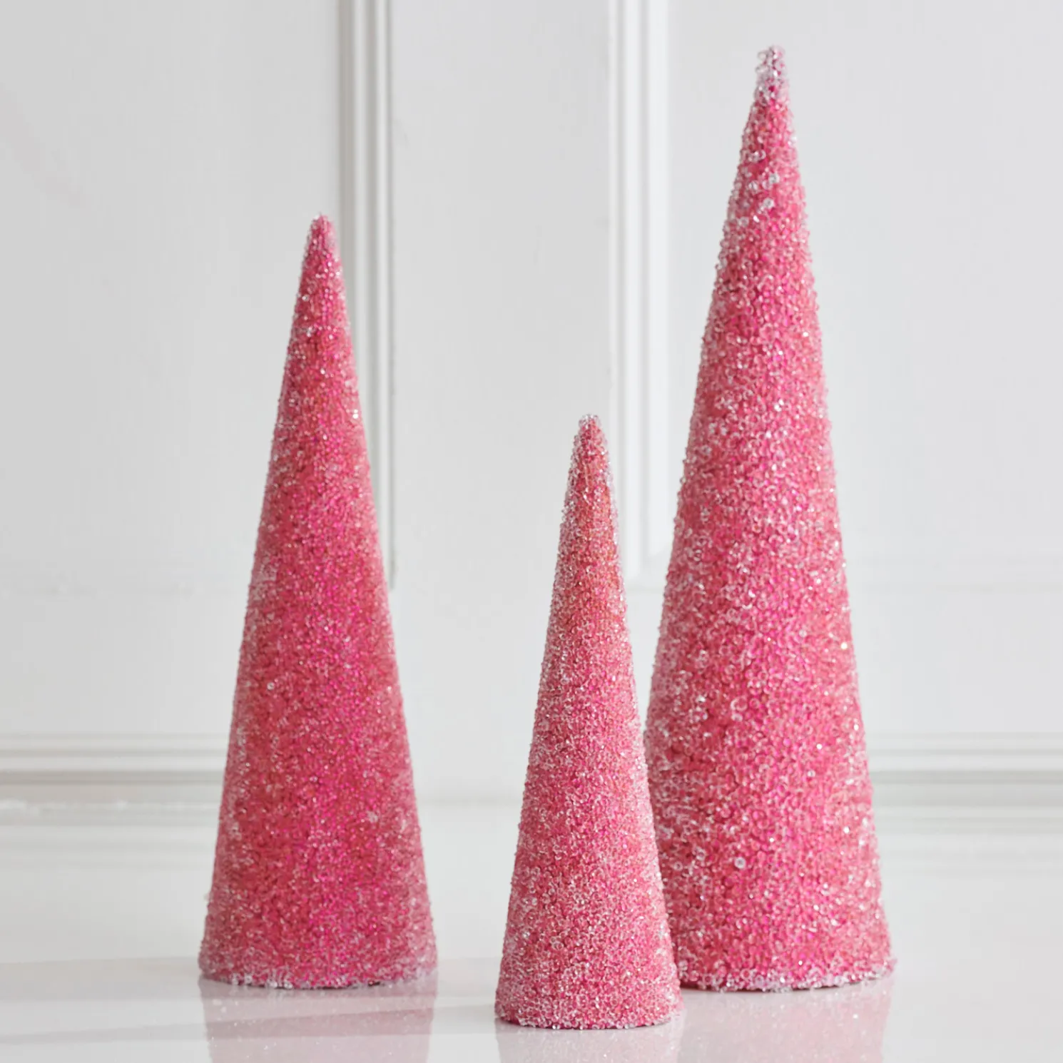Raz 18.5" Pink Glittered Cone Tree Christmas Decoration 4554035
