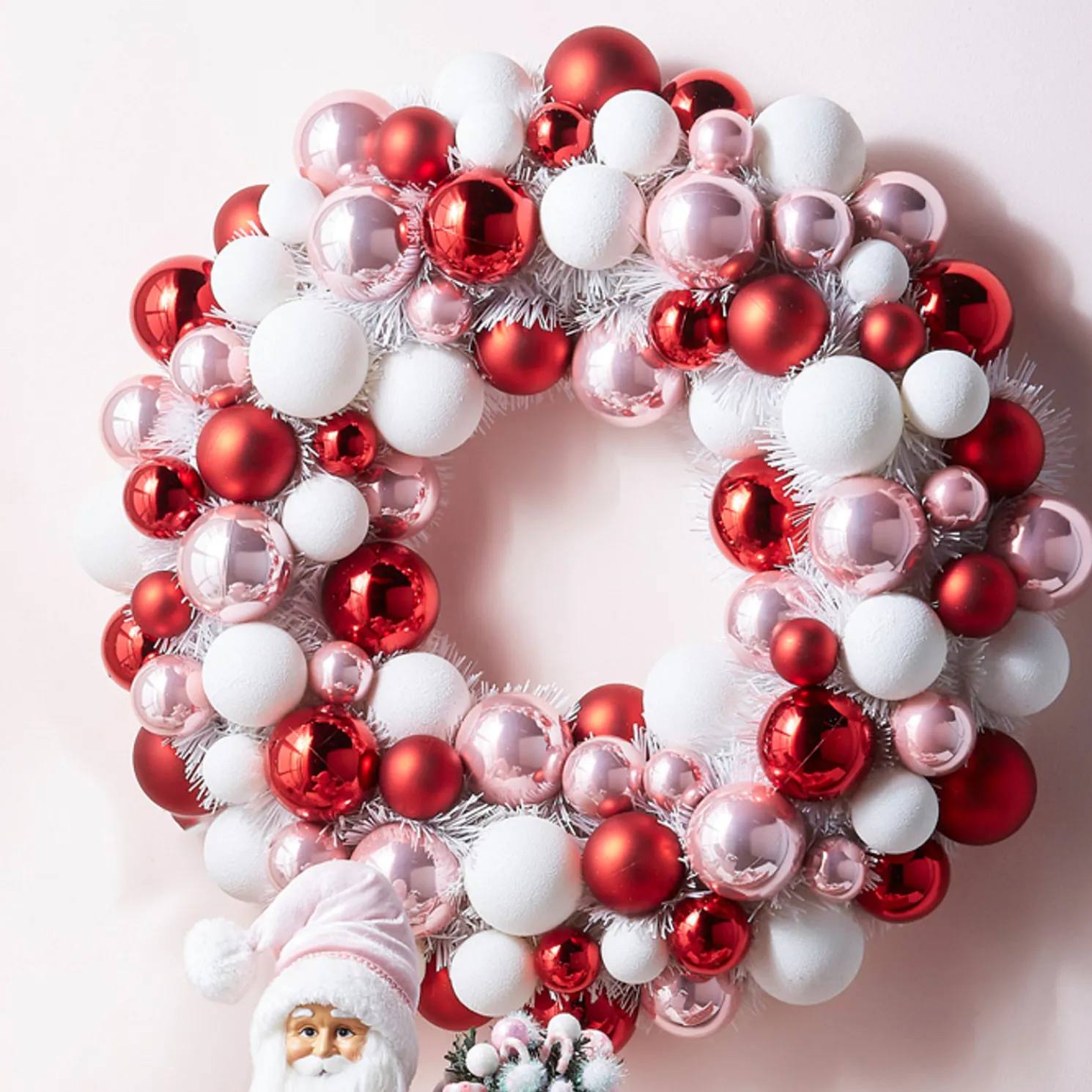 Raz 22" Pink, Red, and White Multicolor Ball Ornament Wreath W4302338