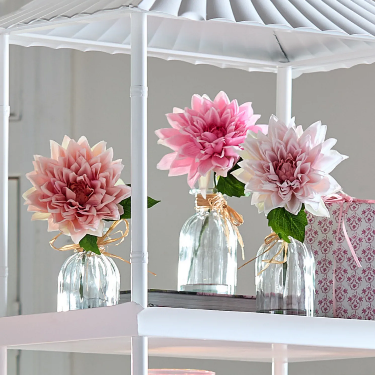 Raz 10" Real Touch Dahlia Stem in Glass Vase Set of 3 4441825