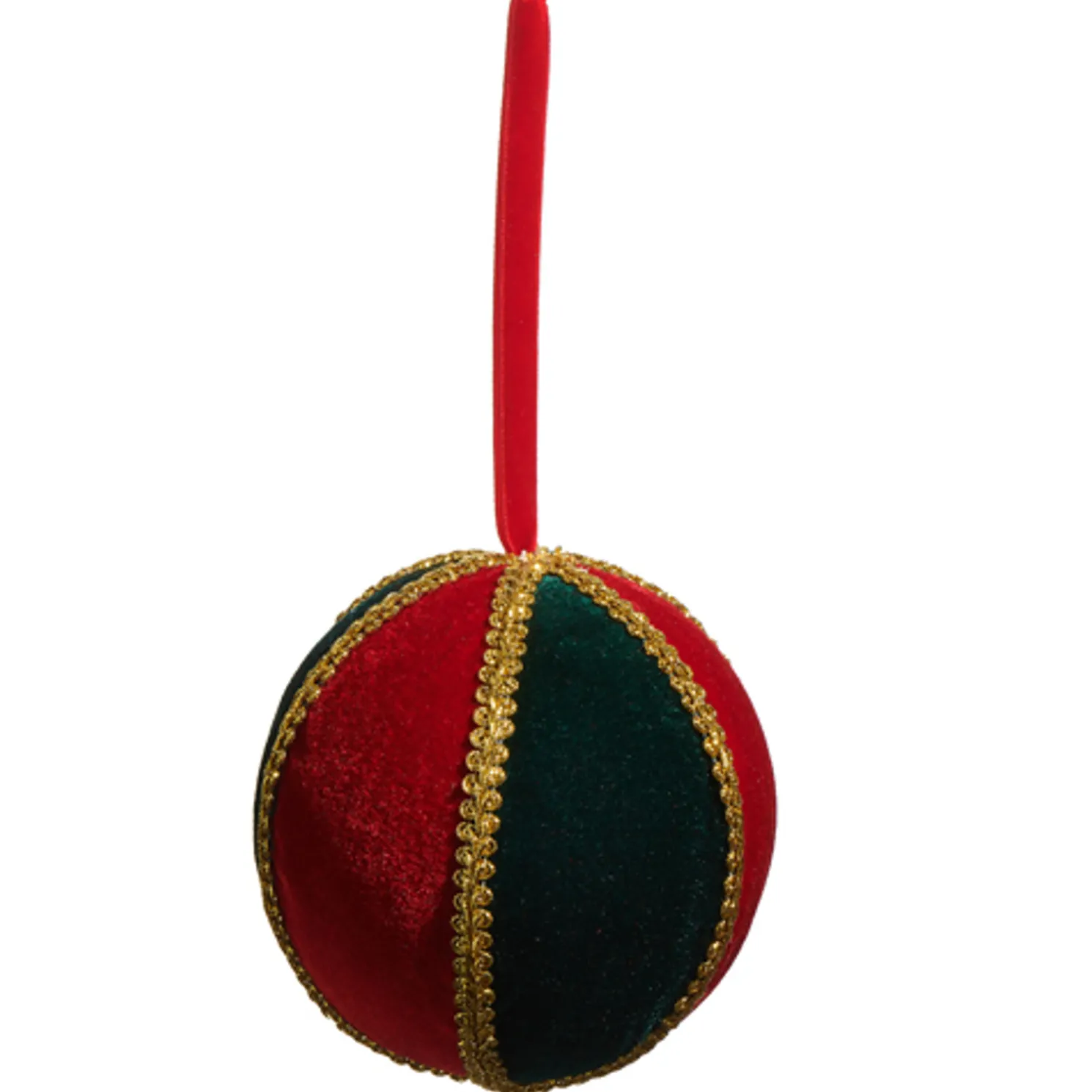Raz 5" Red and Green Velvet Ball Christmas Ornament 4531071
