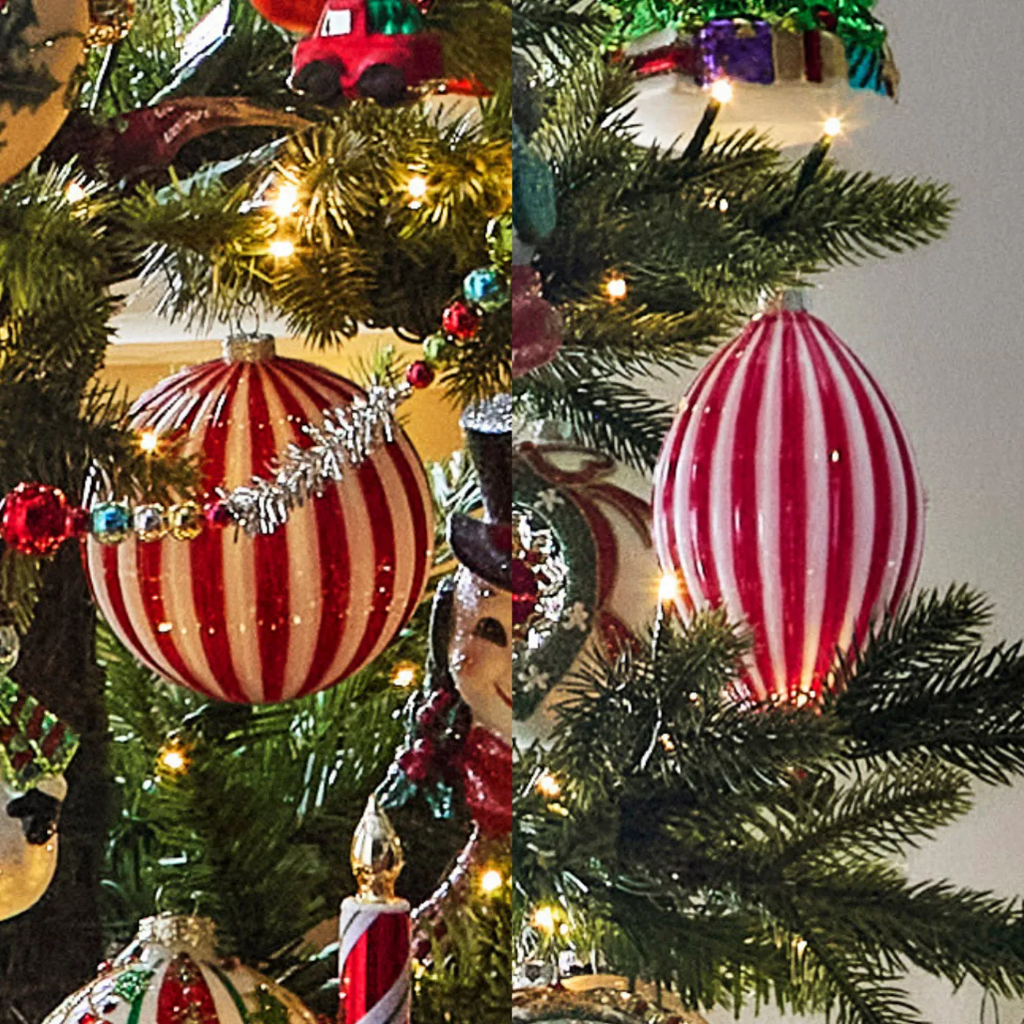 Raz 4" Red and White Striped Glass Christmas Ornament 4520059