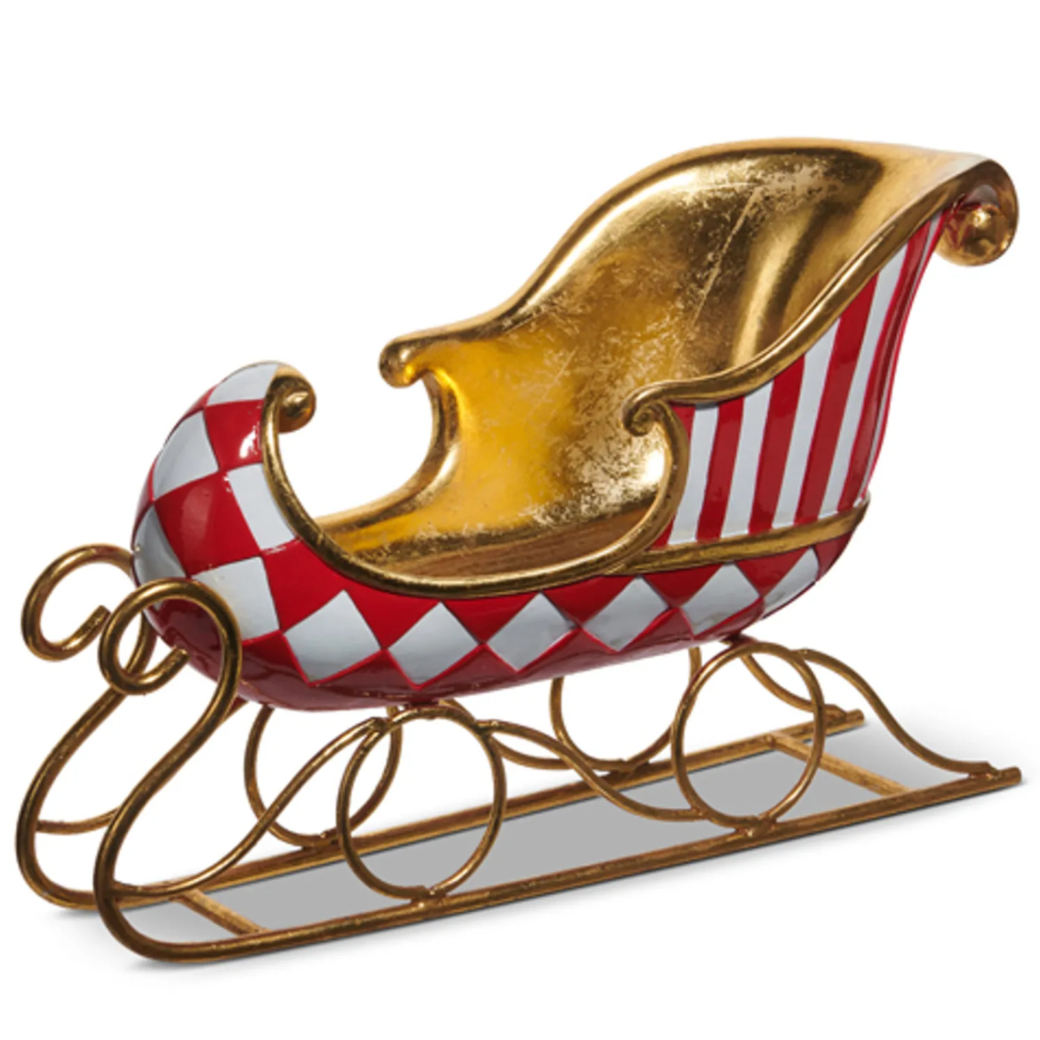 Raz 14.5" Red, Gold, and White Patterned Sleigh Christmas Decoration 4511708