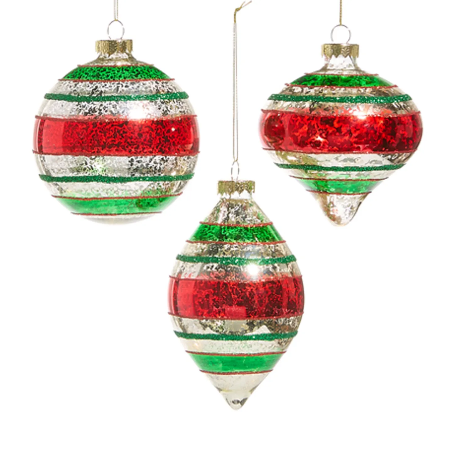 Raz 4" Red, Green and Silver Striped Glass Christmas Ornament 4525409