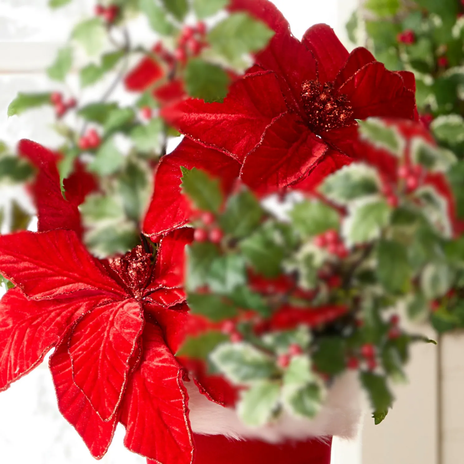 Raz 27" Red Velvet Poinsettia Stem Christmas Tree Pick F4506688