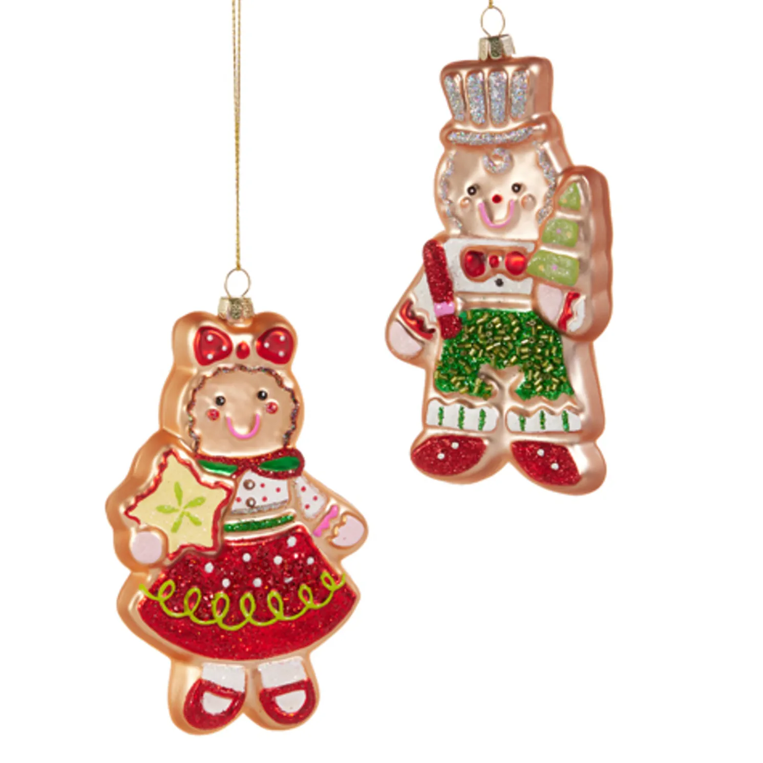 Raz 5.75" Set of 2 Happy Gingerbread Glass Christmas Ornament 4520034