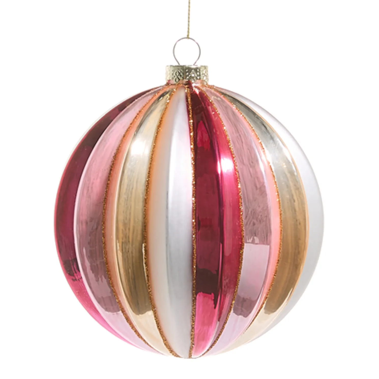 Raz 5" Shades of Pink Ribbed Ball Glass Christmas Ornament 4524901