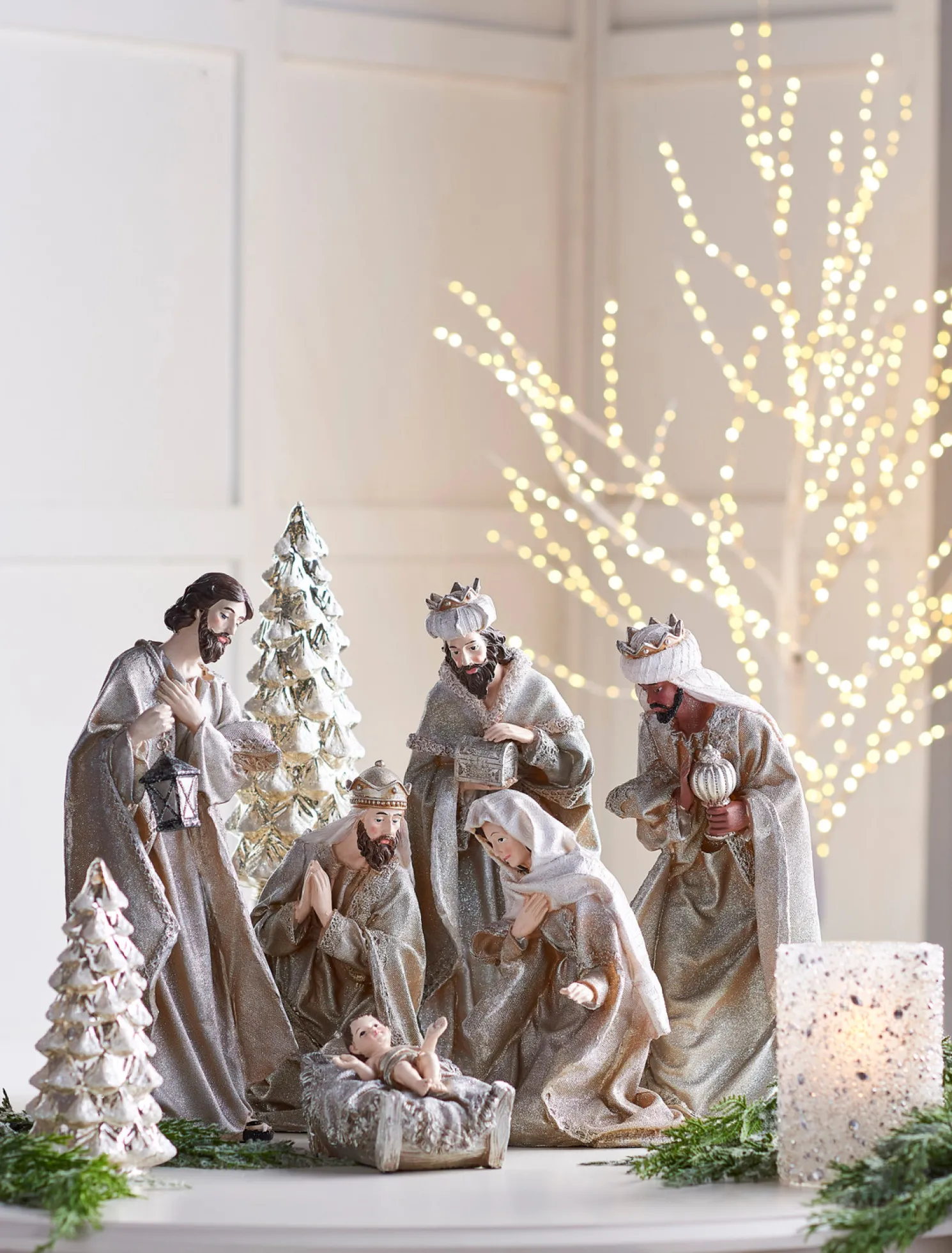 Raz 15.75" Silver Metallic Christmas Nativity Set 4312107