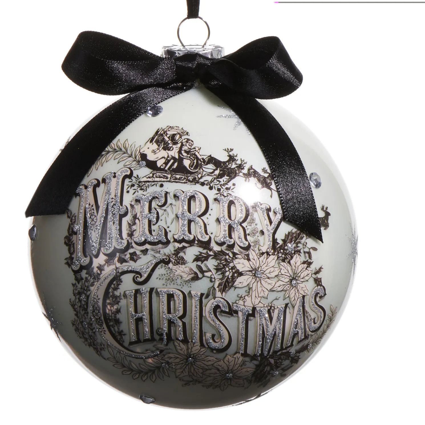 Raz 5" Vintage Merry Christmas Ball Glass Ornament 4524622