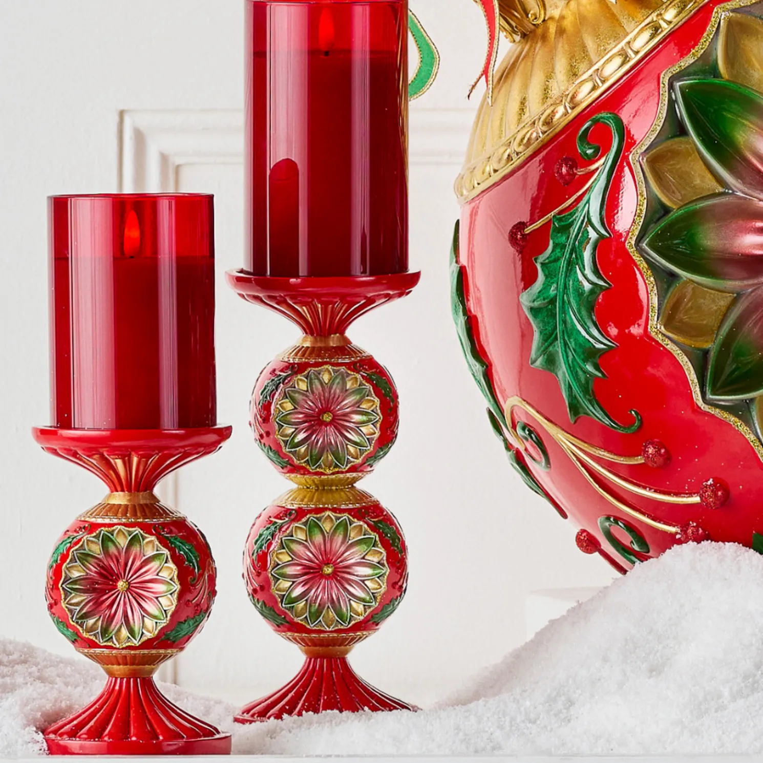 Raz 10" Vintage Red and Green Candle Holder Christmas Decoration 4530526