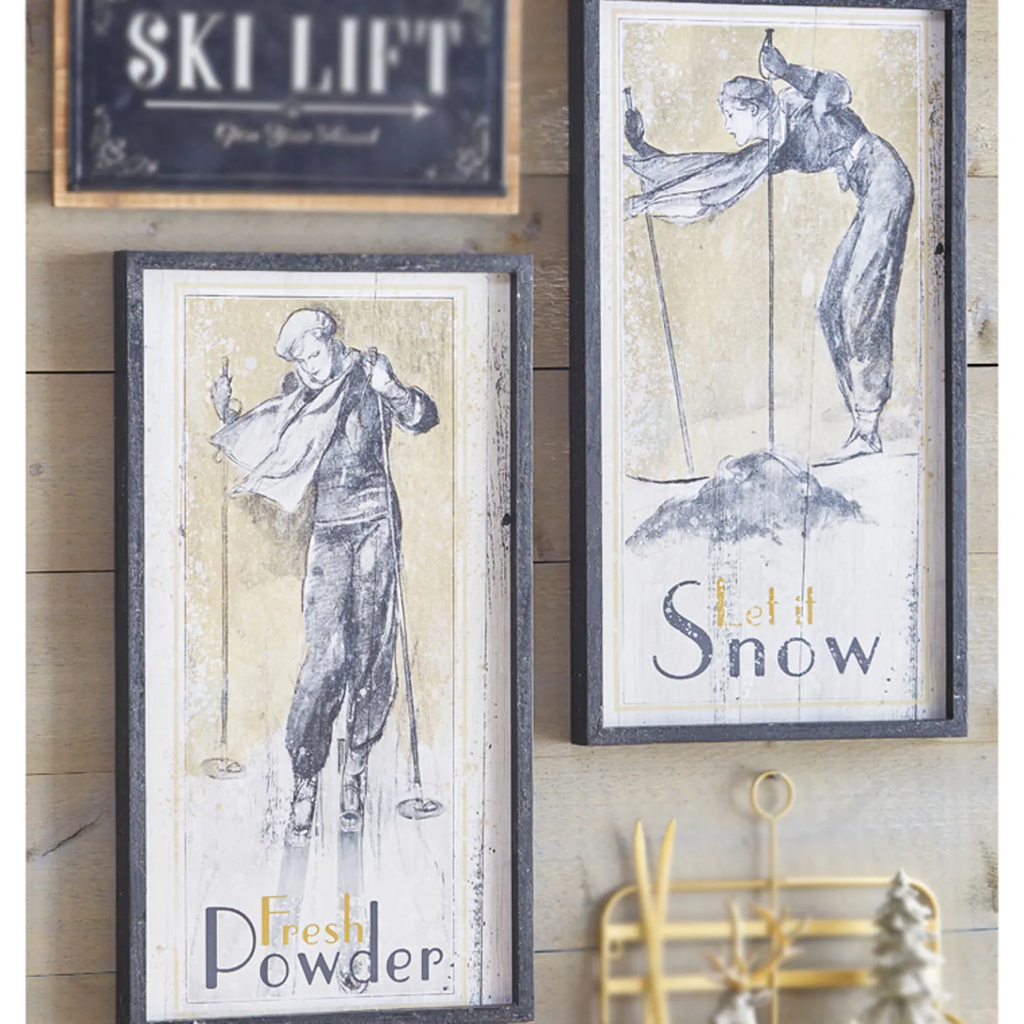 Raz 28" Vintage Ski Framed Wooden Christmas Wall Art 4144581