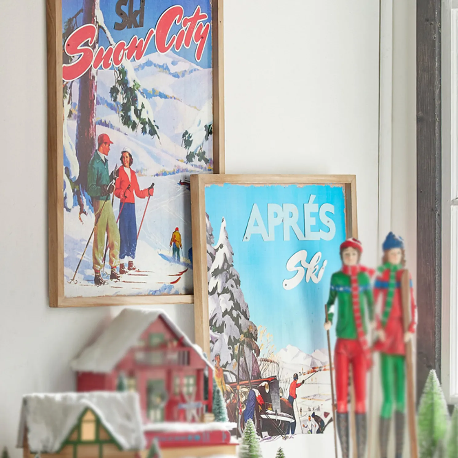 Raz 21.75" Vintage Ski Wall Sign Set of 2 Christmas Decoration 4312361