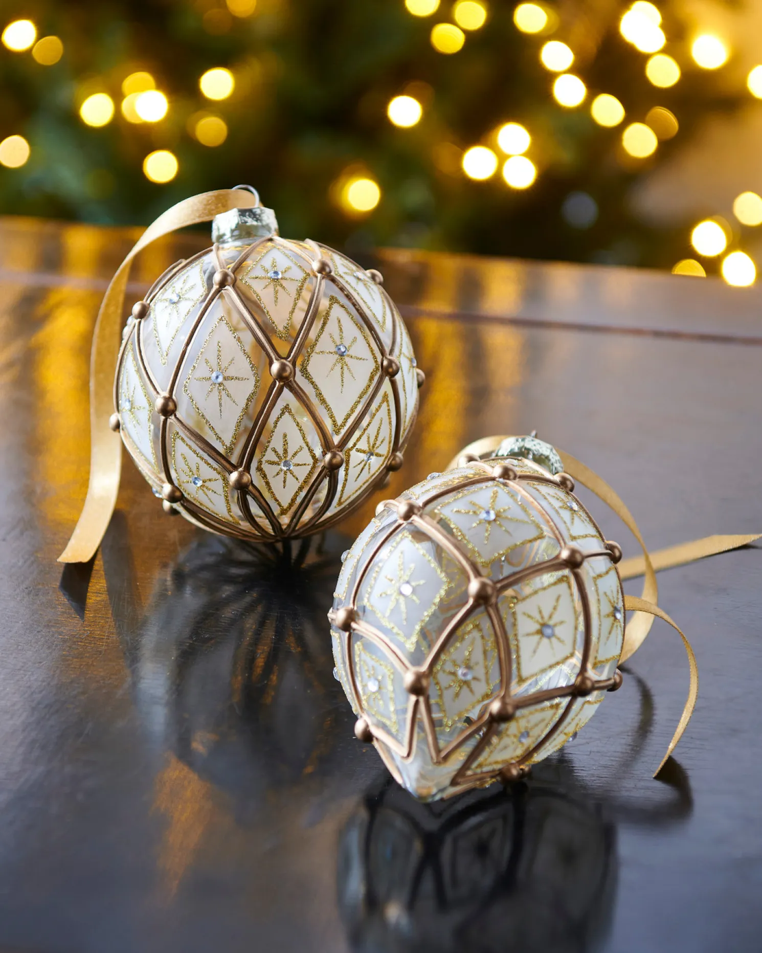 Raz 4" White and Gold Deco Clear Glass Christmas Ornament 4524885