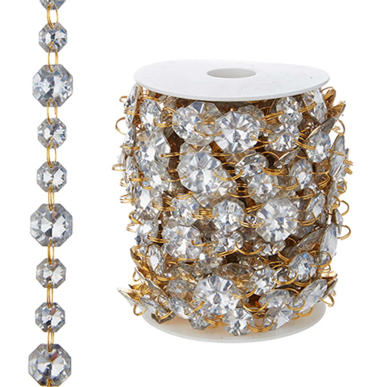 Raz 10 yd Gold and Jewel Crystal Christmas Garland G4202292