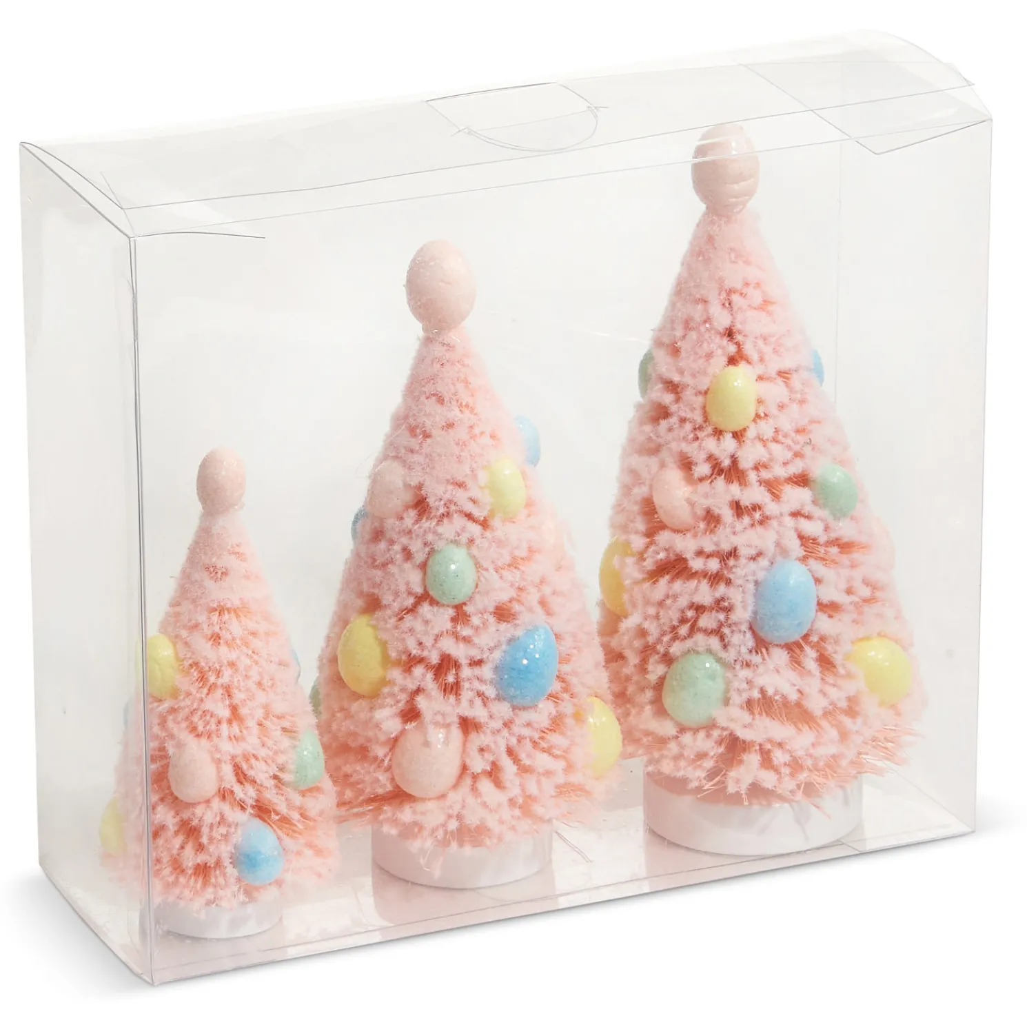 Raz Box of 3 Pink Bottle Brush Trees with Egg Ornaments 4415510