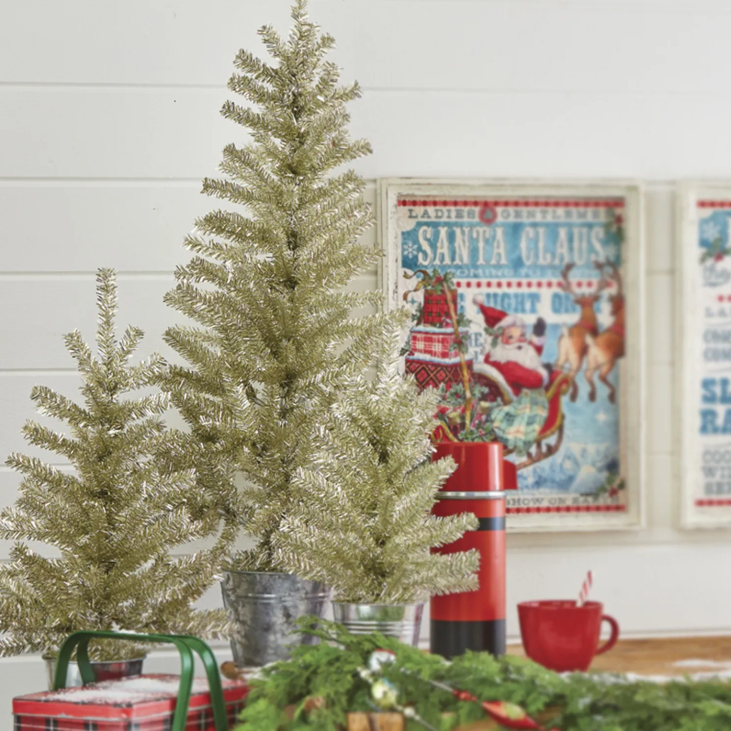 Raz Champagne Tinsel Tree In Galvanized Bucket Christmas Decoration