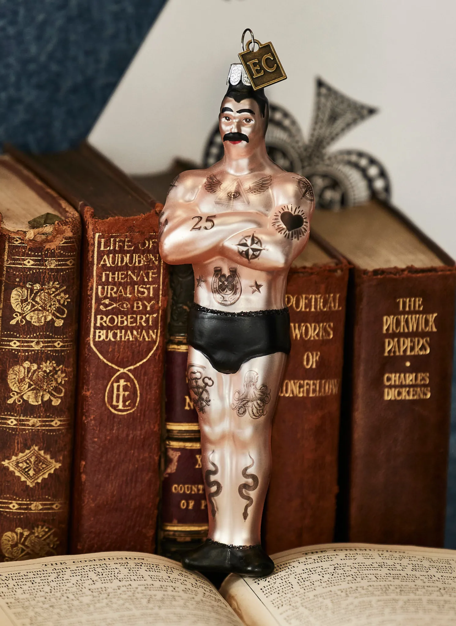 Raz Eric Cortina 4" Tattooed Man Glass Christmas Ornament 4353140