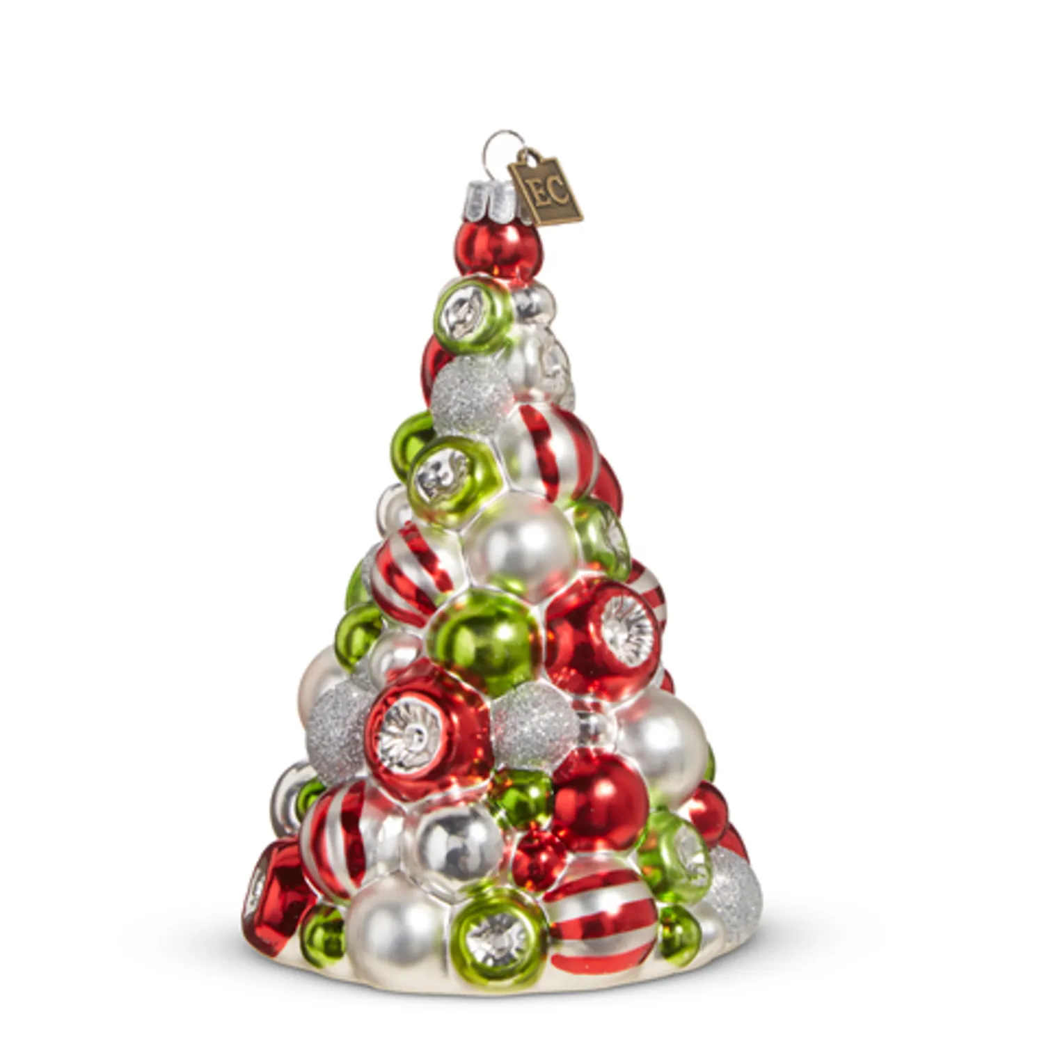 Raz Eric Cortina 5.5" Red, Green, and White Reflector Tree Glass Christmas Ornament 4353167