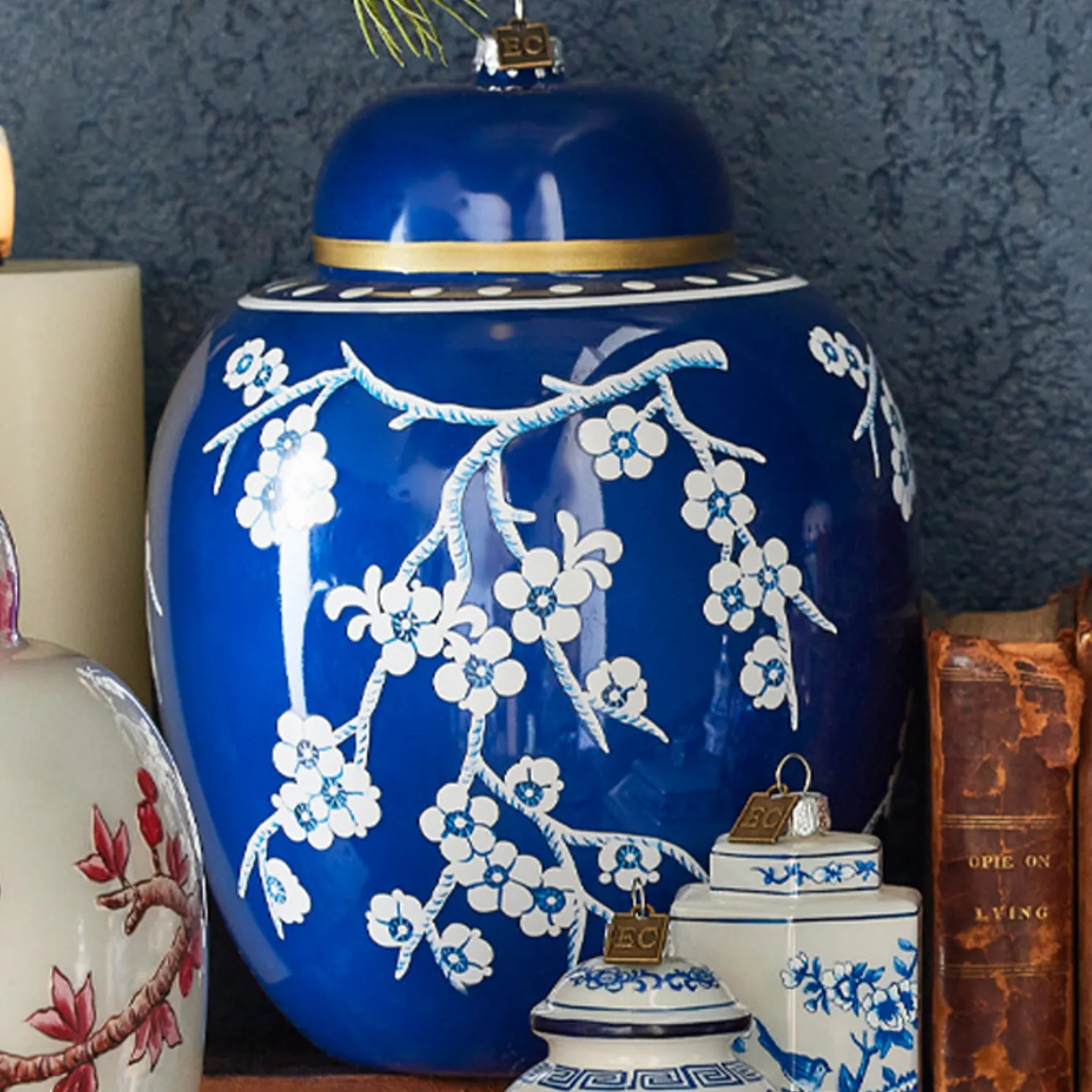 Raz Eric Cortina Large 8" Dark Blue Ginger Jar Glass Christmas Ornament 4353146