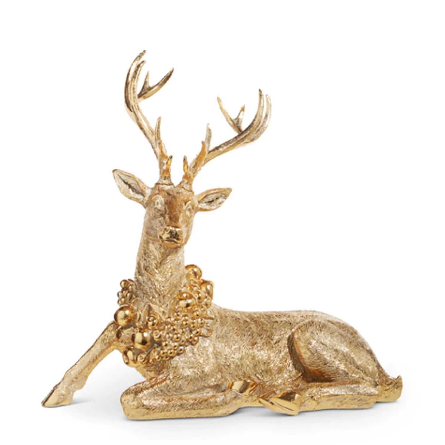 Raz Gold Large Laying or Standing Deer with Wreath Christmas Decoration