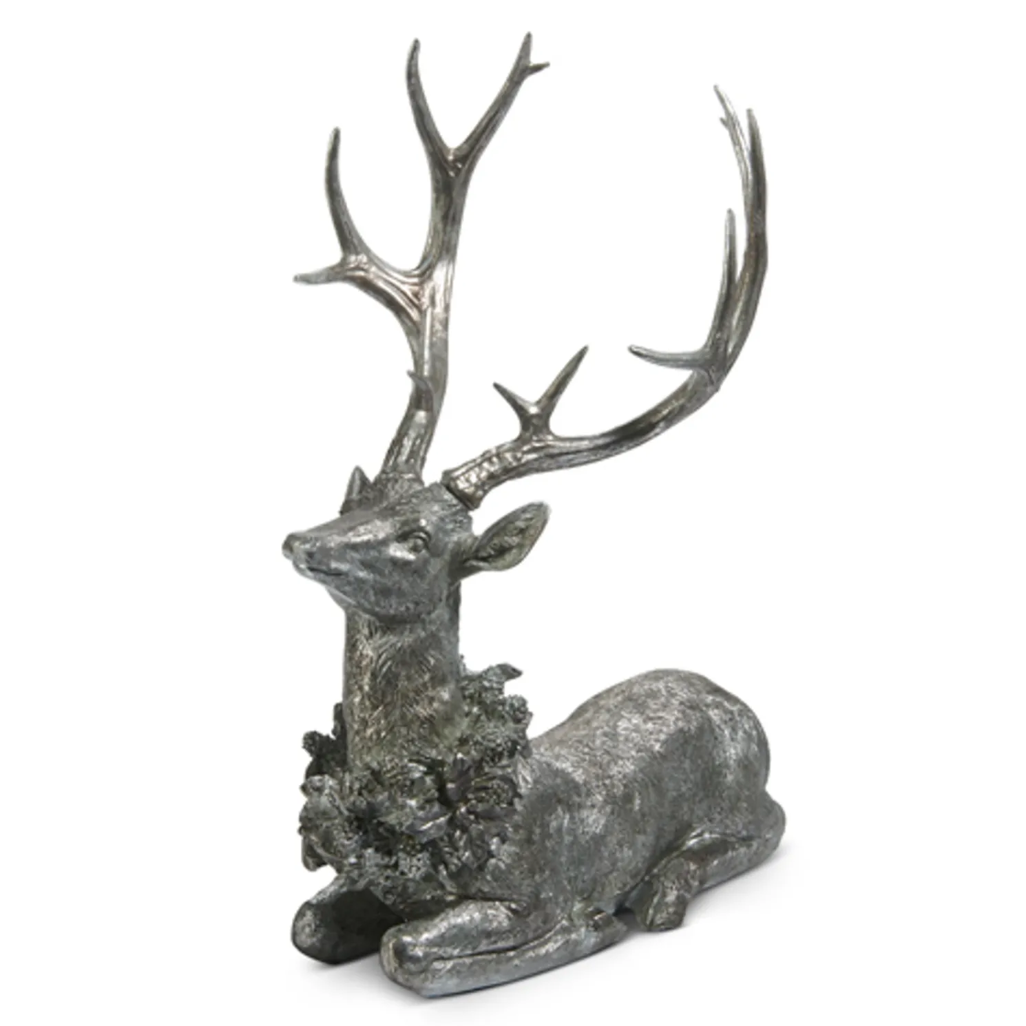 Raz Large Sitting or Standing Silver Deer with Wreath Christmas Figure