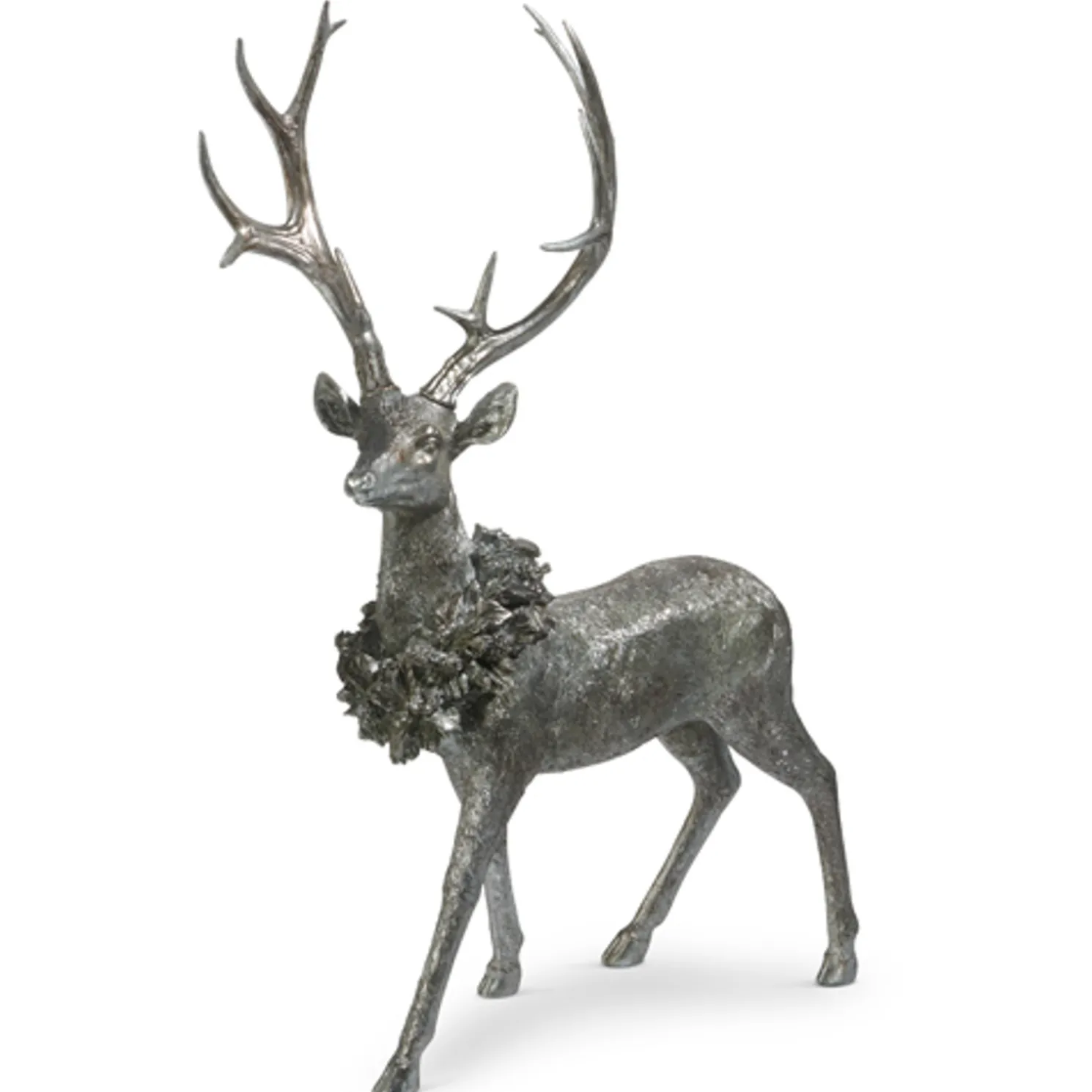 Raz Large Sitting or Standing Silver Deer with Wreath Christmas Figure