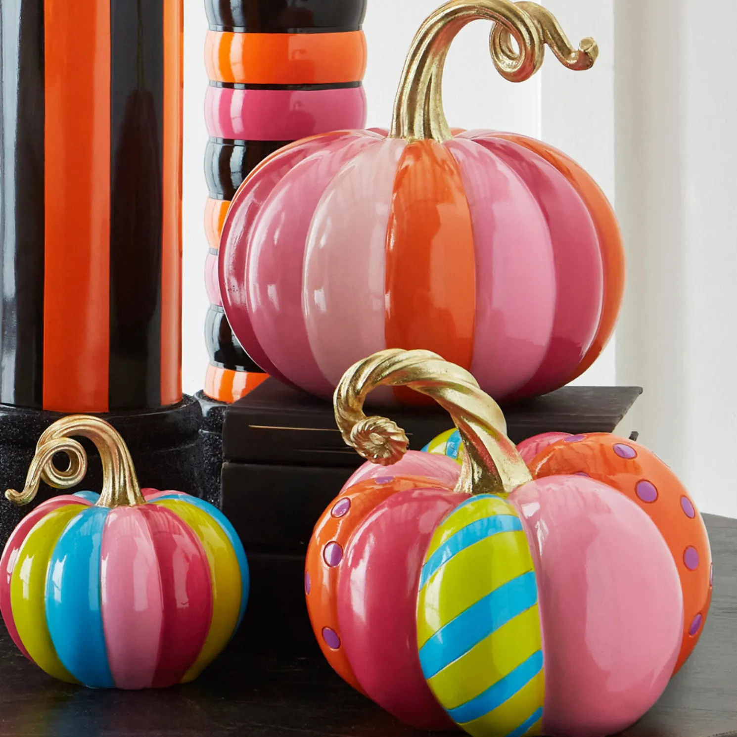 Raz Multicolor High Gloss Pumpkin Halloween Decoration