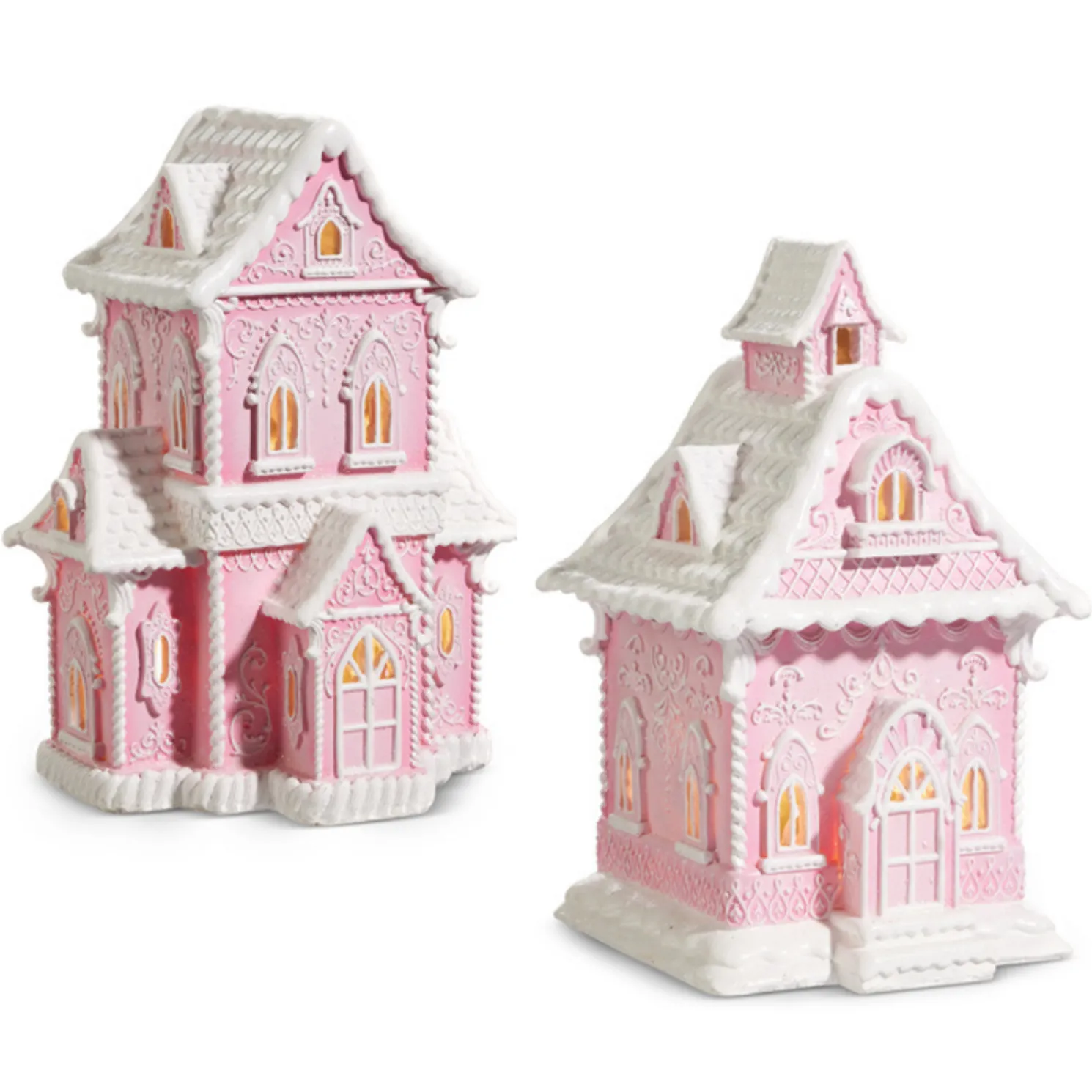 Raz Pink and White Lighted Christmas Gingerbread House Decoration