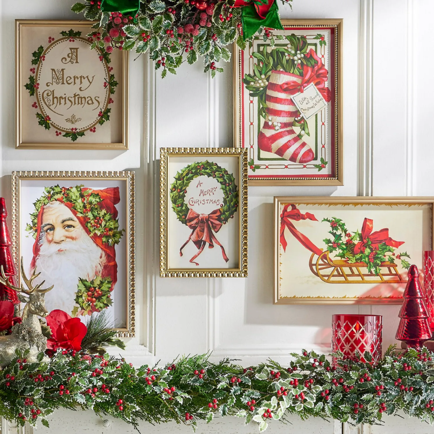 Raz Vintage Santa and Christmas Framed Prints Wall Decoration