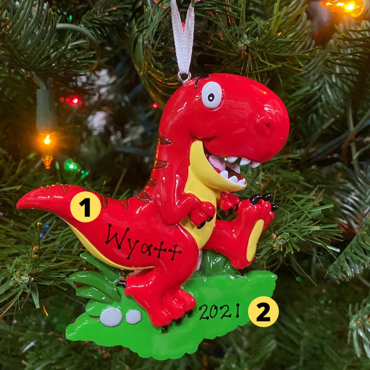 Red T-Rex Dinosaur Personalized Christmas Ornament OR816-A