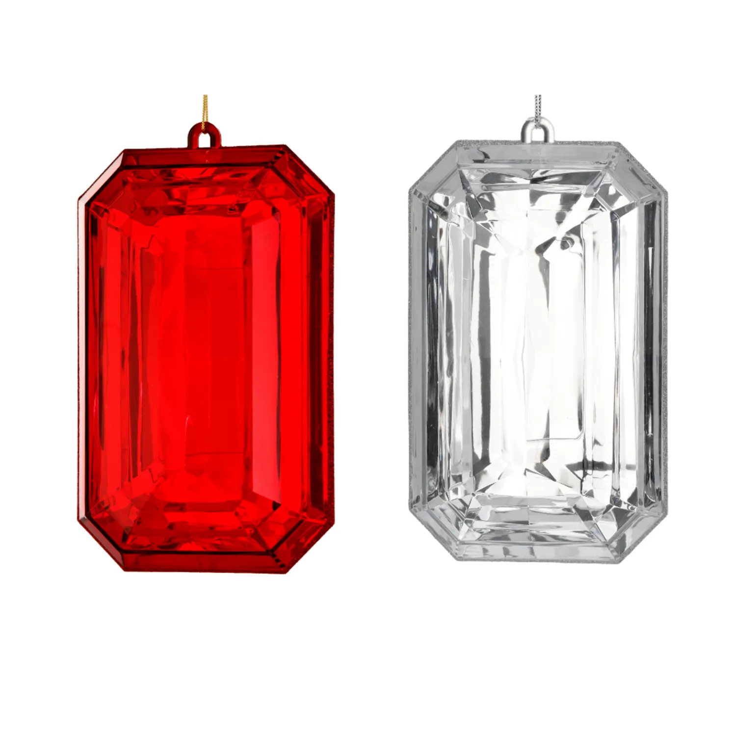 Regency 9" Clear or Red Emerald Cut Precious Gem Christmas Ornament