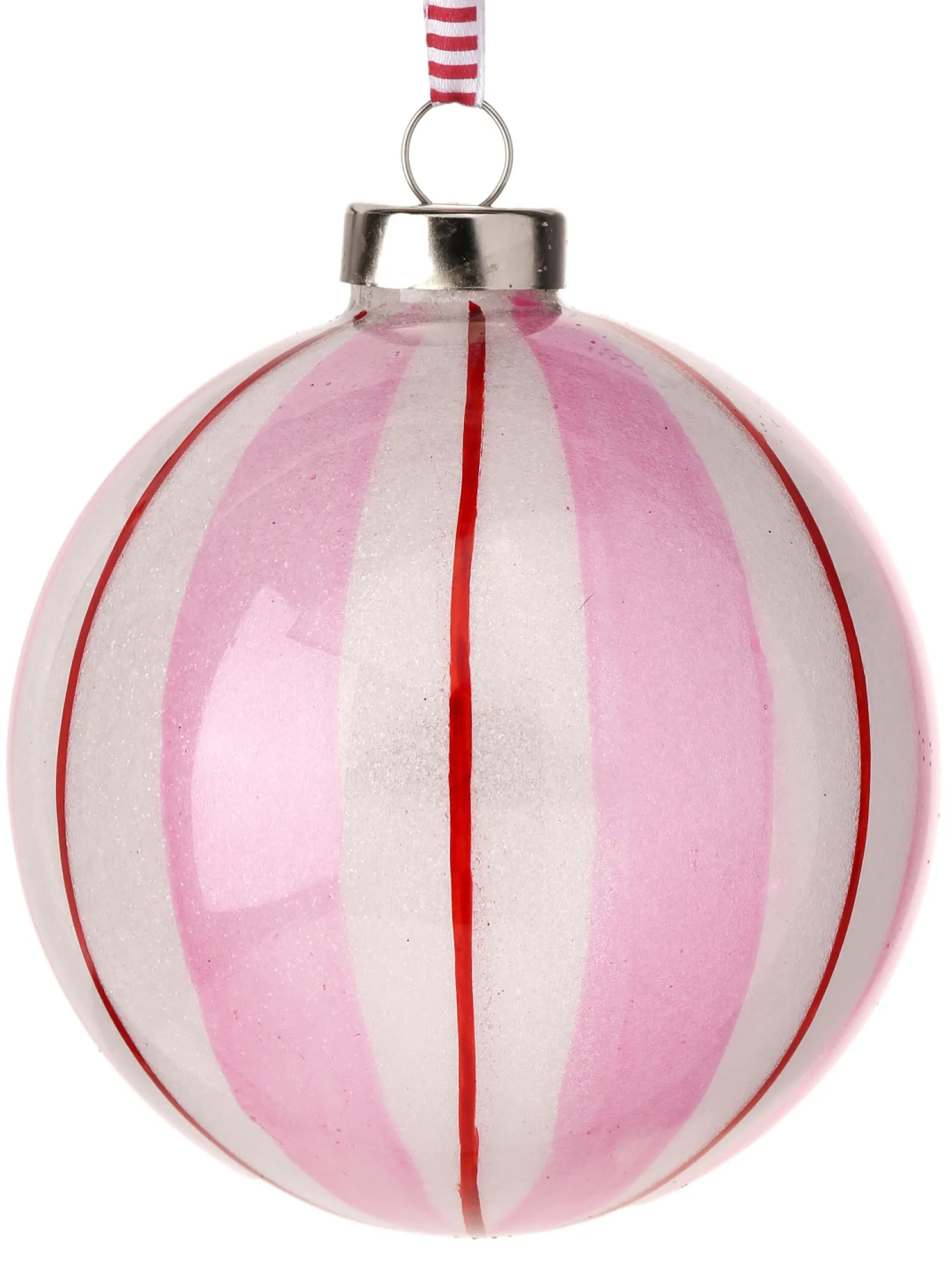Regency 4" Pink, White, and Red Candy Striped Glass Ball Ornament MTX74727