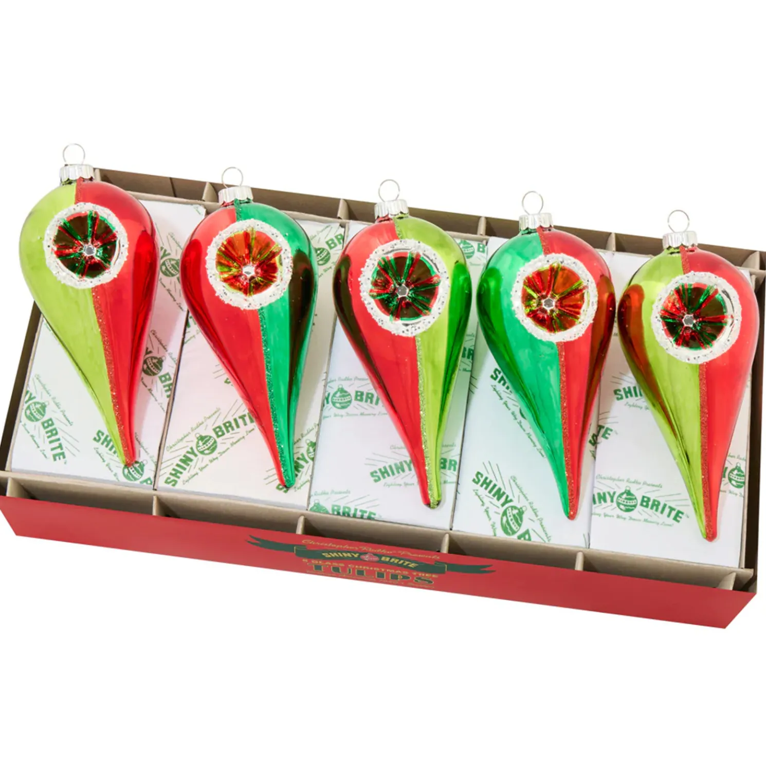 Shiny Brite 5" Reflector Tulips Glass Christmas Ornament Set 4028262